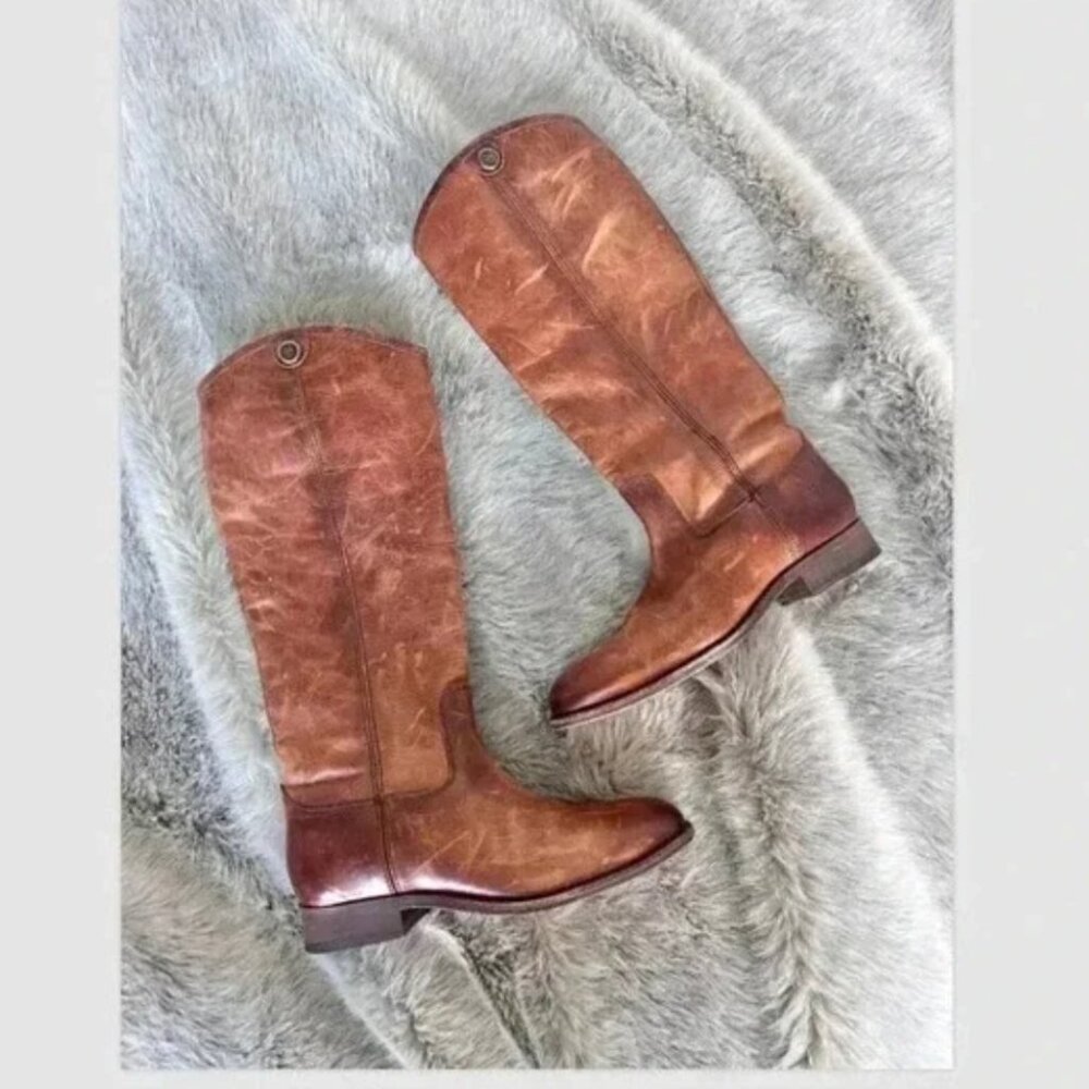 Frye Melissa Button Tall Riding Boots Size 6 Cognac Brown Leather Equestrian - Picture 1 of 7